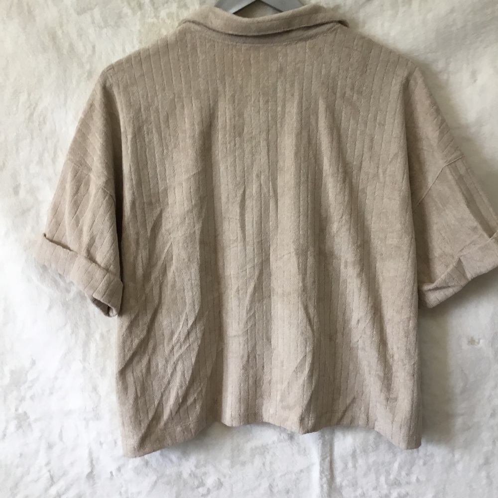UpWest Beige Collared Half Button-Down Short-Sleeve Top - Picture 8 of 15